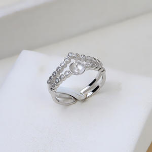 Bague ouverte en argent S925 pour femme, réglable, taille 7-8, avec perle et accessoires DIY, plateau vide pour bijoux 242 - Product Image 2