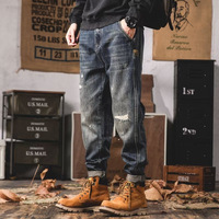 Jeans baggy personnalisés, effet délavé, style streetwear vintage pour hommes, très larges.