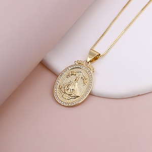 Collier avec pendentif Vierge Marie plaqué or 18 carats, <span class=keywords><strong>micro</strong></span> pavé CZ, ovale, médaille religieuse, bijoux de mode pour femmes, cadeau catholique - Product Image 3