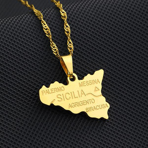 Nuove Collane con Ciondolo Mappa della Sicilia Italiana con Nomi delle Città Colore Oro Gioielli in Acciaio Inossidabile per Donna Idee Regalo - Product Image 3
