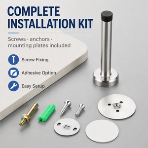 Butée de porte magnétique murale robuste en acier inoxydable nickel brossé moderne, amortisseur anti-collision pour hôtel - Product Image 2