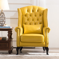Nouveau best-seller : Fauteuil ottoman semi-circulaire en cuir style américain rétro, avec pieds en bois et rembourrage en éponge, pour salon.