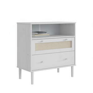 Buffet en bois massif Senja blanc 31,5x15,7x31,5 aspect rotin design moderne - Product Image 1