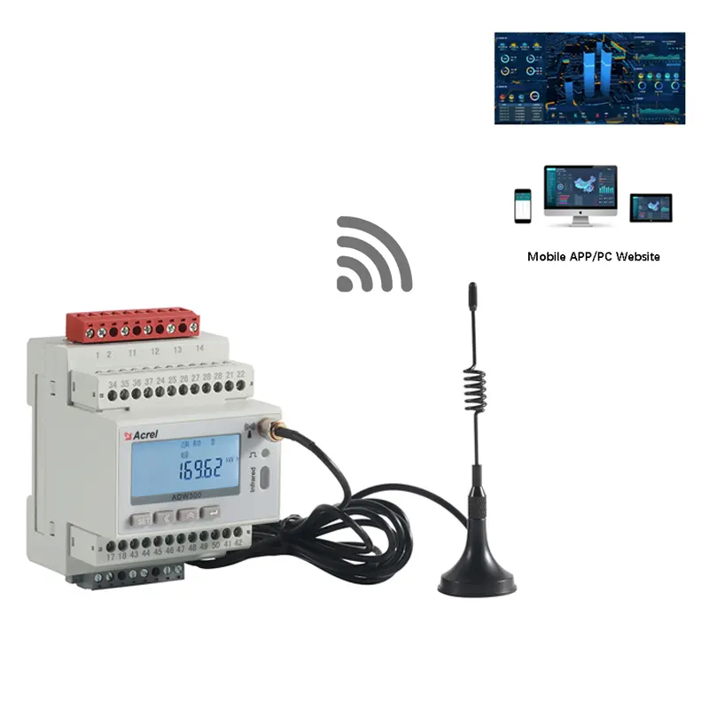 Acrel ADW300-4G Communication 4G sans fil Compteur d'énergie triphasé avec écran LCD pour la surveillance de la consommation d'énergie