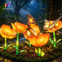 NUOWEI GLOW Lampu Taman Tema Kebun Berbentuk Kupu-kupu dan Bunga, Terbuat dari Besi, Tahan Air, Buatan Tangan, 3D, Tahan Lama, Lampu Malam, Dekorasi Kebun Binatang