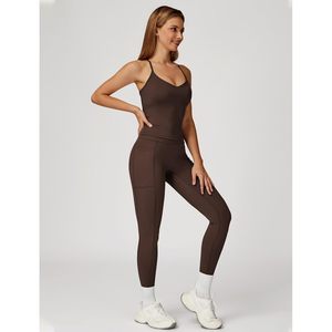 Womens Workout Set Two Piece <b>Cross</b> Back Tank <b>Top</b> High Waist Leggings Gym Outfit Yoga Clothes Breathable Spandex Polyester - Product Image 5