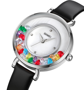 Montres SKMEI 2041 pour filles, bracelet en cuir véritable argenté, montre pour femmes, montre sport à quartz tendance pour femmes, Reloj Montres - Product Image 1