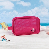 Nouveau sac de voyage pour les vacances - Trousse de maquillage Grande capacité Tissu en filet Sac de plage Motif de dessin animé Impression en relief Forme carrée