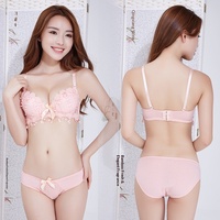 Set Bra dan Panty Berenda Full Cup dengan Tali Konvertibel, Logo Custom, Padded, Push-Up Underwire, Gaya Jepang yang Lucu untuk Wanita