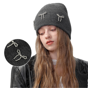 Soft Warm Mohair Hand Embroidery Rhinestone <b>Decor</b> Slouchy Knit Beanie Hat Elegant Sparkle Crystal Cozy <b>Winter</b> Travel Beanie - Product Image 2