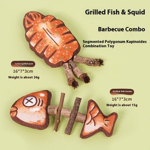 Holz Polygonum Zahnen Selbst unterhaltung Artefakt Katzen spielzeug Fisch Knochen Teaser Zauberstab Gegrillter Fisch Cartoon Pet Chew Toys - Product Image 2