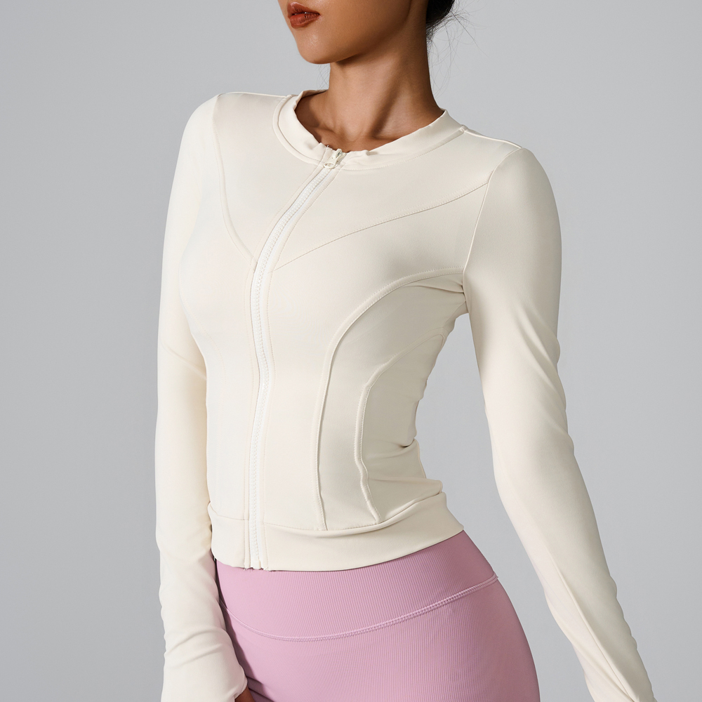 Women's Tight Sport Crew Neck Yoga Top Long Sleeve Top Cardigan Zipper Running Fitness Jacket