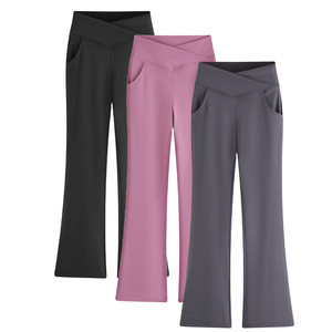 <span class=keywords><strong>Pantaloni</strong></span> sportivi da ballo <span class=keywords><strong>Yoga</strong></span> a vita alta per ragazze con motivo solido Leggings da esterno a gamba larga alla caviglia - Product Image 5
