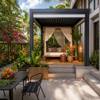Kit de pergola rétractable à lames en aluminium avec finition thermolaquée, écologique et durable pour jardin, terrasse et usage extérieur