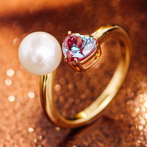 Natural Fresh Water Round Pearl <strong>Ring</strong> With Heart Cut Loose Gemstone <strong>Alexandrite</strong> Fine Jewelry <strong>Rings</strong> Two Stone Hot <strong>Sale</strong> - Product Image 2