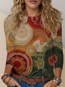 T-shirt girocollo con maniche a 3/4 con stampa di angeli e demoni, modello urbano, top casual morbido e alla moda da donna - Product Image 6