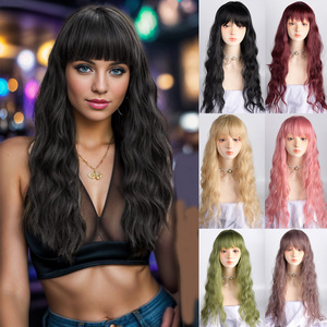 <span class=keywords><strong>Donna</strong></span> europea americana di alta qualità parrucca lunga riccia soffice trecce capelli artificiali testa intera tra cui acqua increspatura aria frangia - Product Image 2