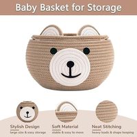 Panier de rangement multifonctionnel en corde de coton écologique pour bébés et enfants, avec poignées, motif ours mignon, petit panier de rangement pour animaux de la nurserie, couleur kaki