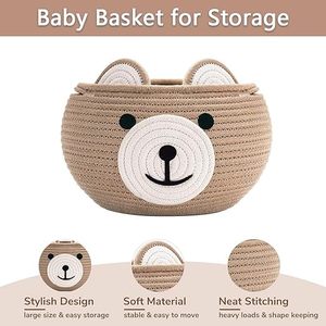 Panier de <span class=keywords><strong>rangement</strong></span> multifonctionnel en corde de coton écologique pour bébés et enfants, avec poignées, motif ours mignon, <span class=keywords><strong>petit</strong></span> panier de <span class=keywords><strong>rangement</strong></span> pour animaux de la nurserie, couleur kaki - Product Image 6