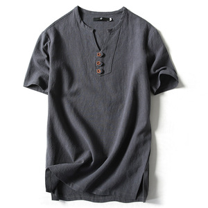 Tùy Chỉnh Người Đàn Ông Tự Nhiên Của Bông Linen T Áo Sơ Mi Thời Trang Ngắn Tay Áo Cây Gai Dầu T Áo Sơ Mi - Product Image 4