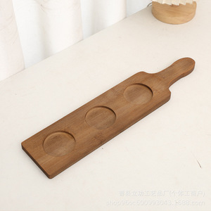 Bamboo Wood Beer Tasting <b>Tray</b> With Handle 3 Cup Capacity For Hotel Coffee <b>Tea</b> Serving - Product Image 3