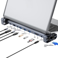 Convertisseur Hub Type-C 10-en-1, lecteur de carte USB3.0 HD, audio, interface Ethernet, station d'accueil multifonction pour ordinateur portable