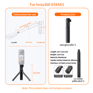Soporte Giratorio de Aluminio de 1.2m para Selfie Stick, Compatible con Cámaras Panorámicas <span class=keywords><strong>Insta</strong></span> <span class=keywords><strong>360</strong></span>, Accesorios para Trípode, Portátil - Product Image 2