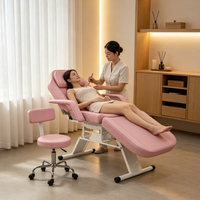 Fauteuil de beauté facial inclinable rose en PVC, table de massage hydraulique, lit de spa à hauteur réglable, avec roulettes pour technicien, idéal pour les traitements