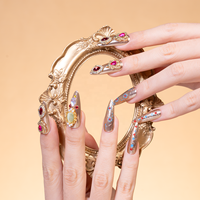 32 faux ongles 3D press-on en chrome or champagne, alternative acrylique, ongles souples en gel, emballage personnalisé avec logo