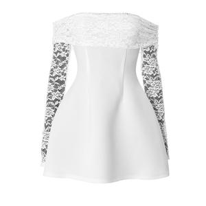 2025 encaje transparente empalmado fuera del hombro Vestido <span class=keywords><strong>de</strong></span> manga larga mujeres elegante Sexy blanco negro corto Mini <span class=keywords><strong>vestidos</strong></span> <span class=keywords><strong>de</strong></span> cóctel - Product Image 6