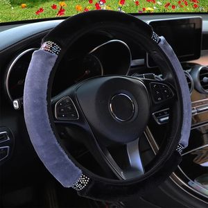Couverture universelle de <span class=keywords><strong>volant</strong></span> de voiture en peluche douce de <span class=keywords><strong>37</strong></span>-38cm de diamètre, accessoires d'intérieur, housse de <span class=keywords><strong>volant</strong></span> de voiture noire et rose - Product Image 1