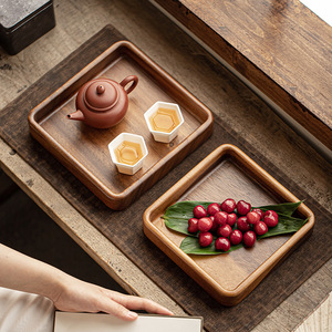 Square Walnut Wood Tea Tray With Teapot And Cups For Kung Fu Tea Serving And Fruit Display - Product Image 2
