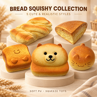 Jouets Squishy en PU en gros, 5 styles, animaux mignons, pain grillé et pâtisseries réalistes, jouets anti-stress à presser