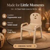 Chaise pour enfants en bois massif de bouleau courbé à prix raisonnable avec accoudoirs en forme de visage souriant, design moderne pour chambre et salon