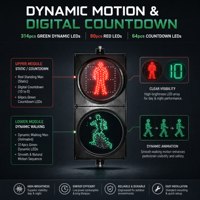 Feu de signalisation routière pour piétons en plastique PC haute résistance, 300 mm, LED rouge-vert, alimenté en courant alternatif
