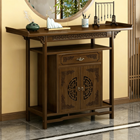 Mesa de Altar de Bambú Natural de Estilo Chino Moderno con Cajón y Gabinete de Doble Puerta para el Santuario del Buda en el Hogar y la Entrada