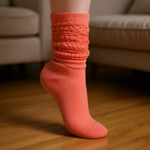 Chaussettes slouchy scrunch orange clair pour femme 1 paire de chaussures au genou en coton taille 5 à 10 - Product Image 2