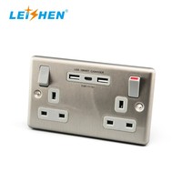 Prise murale double en acier inoxydable BS 1363 avec chargeur USB 3 ports, charge rapide 5,6A, prise standard britannique