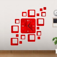 Jam Dinding Akrilik Persegi Modern Digital Gaya Eropa Kreatif dengan Tampilan Jarum DIY Set Kombinasi Dekoratif 3D