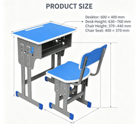 Ensemble bureau et chaise réglables pour étudiants, plateau en MDF avec structure en acier pour l'école et la maison