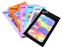 Sacs d'emballage holographiques plastique mylar pochettes plates refermables fermeture éclair laser avec logo personnalisé