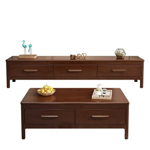 Nordic Solid Wood Tv Cabinet And Coffee <b>Table</b> Combination Storage Living Room Set Natural Wood Color White Walnut - Product Image 5