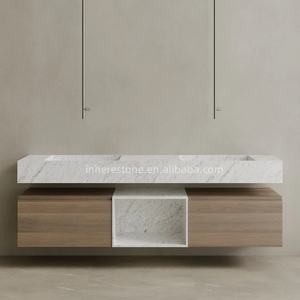 <span class=keywords><strong>Mobile</strong></span> <span class=keywords><strong>Bagno</strong></span> Sospeso Oversize in Travertino Romano <span class=keywords><strong>con</strong></span> Doppio Lavabo e Cassetti in Legno - Product Image 4