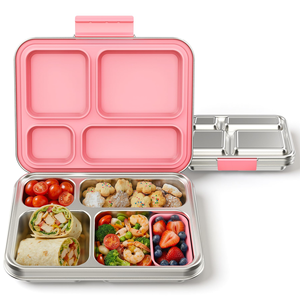 Nouvelle arrivée : boîte à lunch scolaire pour enfants, réutilisable, anti-fuite, 3 compartiments, en acier inoxydable, boîte à lunch bento pour enfants - Product Image 1
