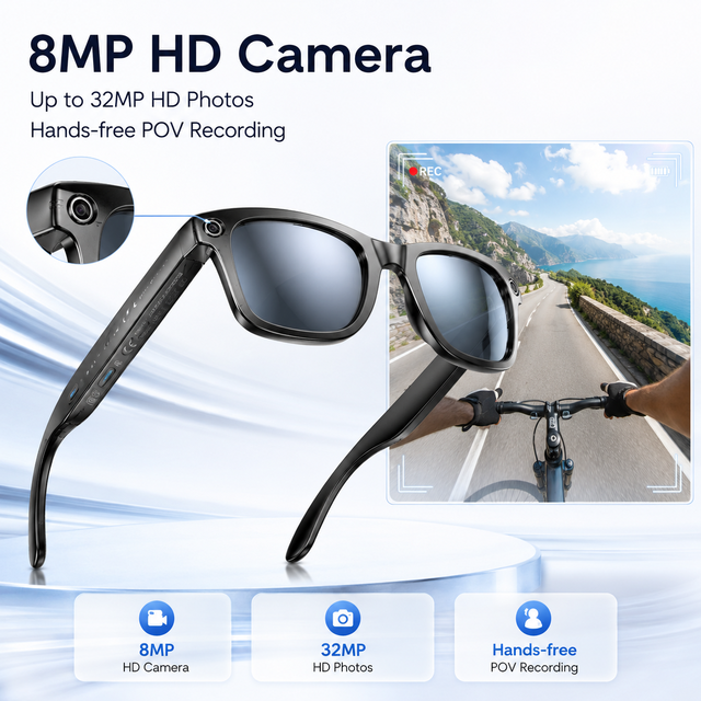 Custom Logo Smart Glasses Dual Camera 4K Video Recording AI Real-Time Translation Voice Assistant IP66 Waterproof Voice App