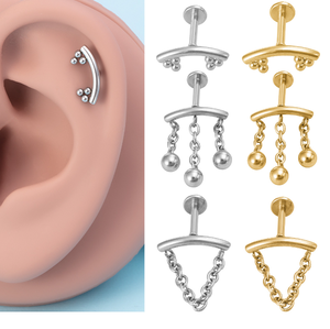 حلق أذن من الفولاذ المقاوم للصدأ 16G مع سلسلة شراشيب متدلية، مجوهرات ثقب الجسم للحلق والغضروف والشفاه، هدية - Product Image 1