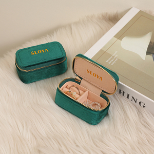 Custom Logo Modern Portable Travel Mini Velvet Zipper Closure Rectangle Fashionable Jewelry Storage <b>Ring</b> Case <b>Box</b> - Product Image 4