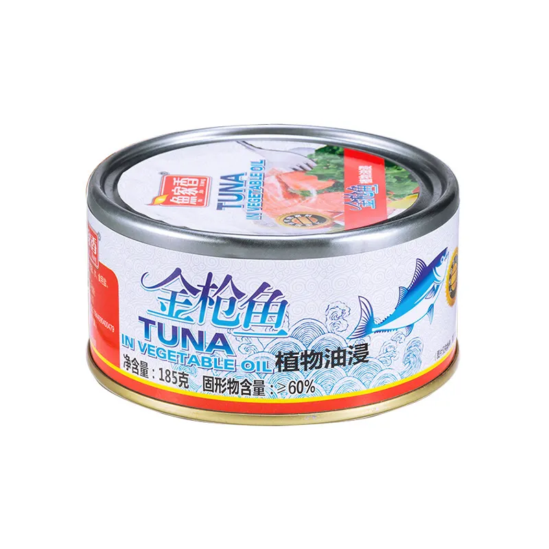 Atún enlatado en aceite vegetal de mariscos, comida enlatada instantánea saludable, comida china de 185g, pescado enlatado