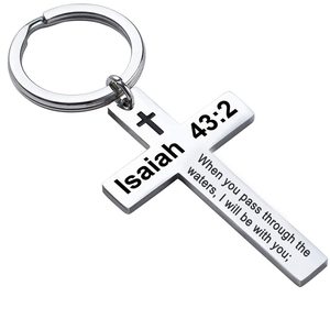 Cruz cristiana Santa llavero de acero inoxidable versículo de la Biblia llaveros Jesús oración bautismo joyería regalos religiosos - Product Image 2