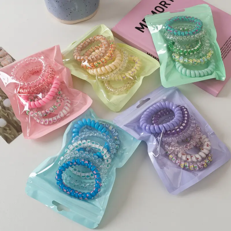 6pcs/set sweet floral color telephone wire hair bands high elastic hair ties